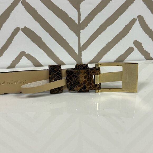 Via Spiga Brown Snake Print Belt Gold Logo Hardware Size M - Picture 6 of 6